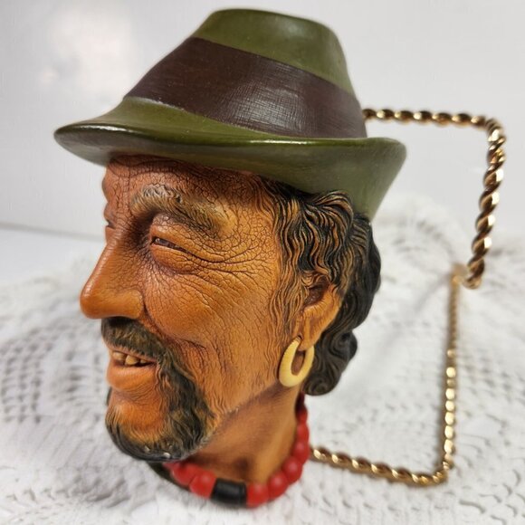 Tibetan Man Chalkwarw Head 1960's Bossons Wall Hanging Made in England - Picture 5 of 12